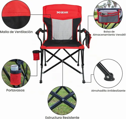 Vista 3 de Silla de camping para adultos, 350 libras, respaldo de malla transpirable