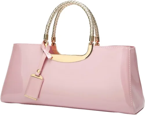 Vista 10 de Bolso de mano de cuero vegano brillante para mujer, bolso de hombro grande para mujer, bolso de mano de noche, bolso de mano para fiesta