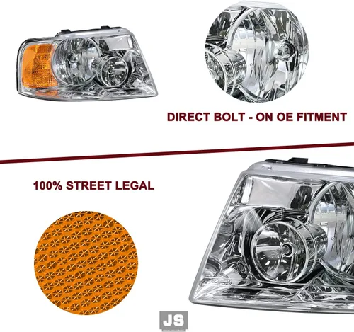 Vista 4 de JSBOYAT Reemplazo del conjunto de faros delanteros para Ford Expedition 2003-2006 lado del pasajero y del conductor, carcasa cromada con reflector
