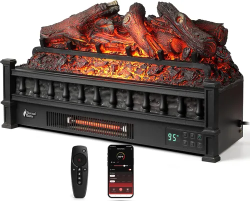 Vista 11 de TURBRO Eternal Flame - Troncos eléctricos infrarrojos para chimenea, 23 pulgadas de cuarzo infrarrojo, calentador de leña con control remoto, cama