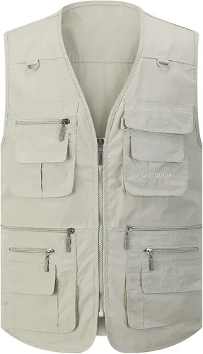 Vista 11 de Gihuo Chaleco de Pesca para Hombre Chaleco de Utilidad Safari Viaje con Bolsillos Trabajo al Aire Libre Foto Cargo Mosca Chaleco de Verano Verde