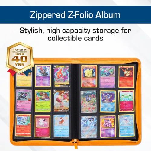 Vista 2 de BCW Z-Folio - Álbum LX de 9 bolsillos - Naranja Organizador de tarjetas con cremallera segura Carpeta de colección de tarjetas de cuero