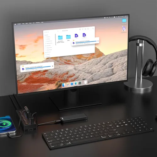 Vista 8 de FIDECO Hub USB alimentado de 60 W para laptop y PC, divisor USB de 10 puertos de 10 Gbps con adaptador de corriente de 12 V 5 A, adaptador