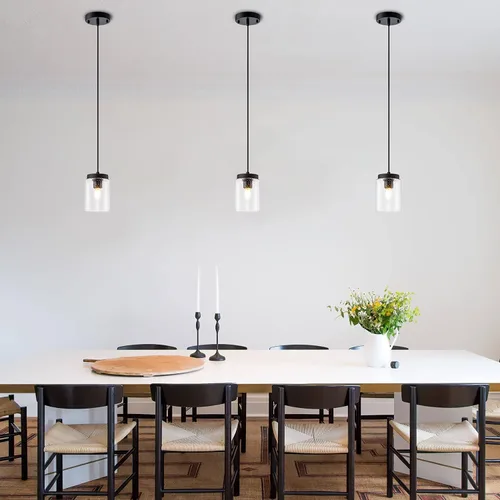 Vista 8 de Mini lámpara colgante industrial moderna de vidrio con semillas de burbujas, cilindro de iluminación colgante de cable ajustable para isla