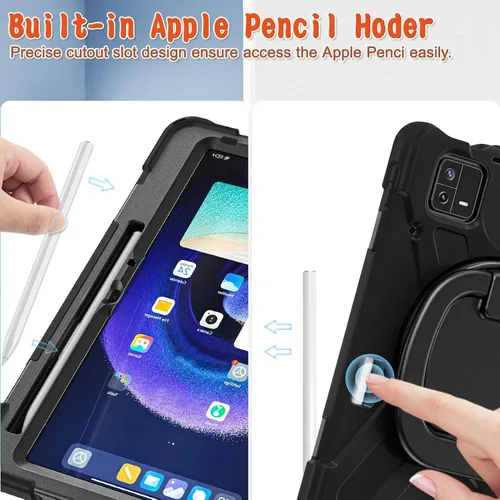 Vista 4 de Funda resistente para tablet, funda protectora multifunción con mango giratorio de 360 grados, correa de hombro extraíble para Mi Pad 6 6 Pro