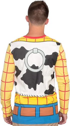 Vista 4 de Toy Story I am Woody - Camiseta de disfraz para adultos, camiseta de manga larga de Disney Pixar, Amarillo