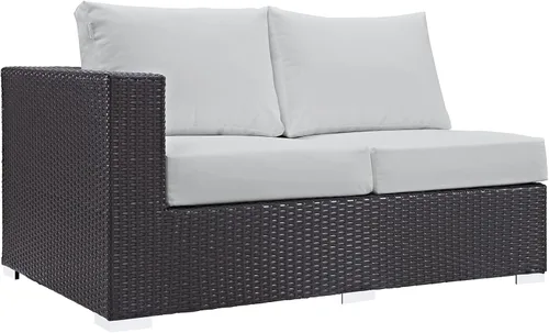 Vista 45 de Modway Convene - Sofá biplaza de mimbre para patio al aire libre con cojines en color beige espresso