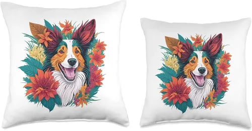 Vista 3 de Cute Border Collie Smile Dog Lover sonriente Border Collie Flowers - Almohada para mujer, 16 x 16 pulgadas, multicolor