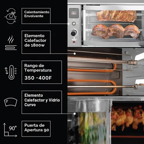 Vista 7 de Asador de llama brasileña para interiores o exteriores, con 2 pinchos giratorios automáticos para pollo, filete, pescado, barbacoa