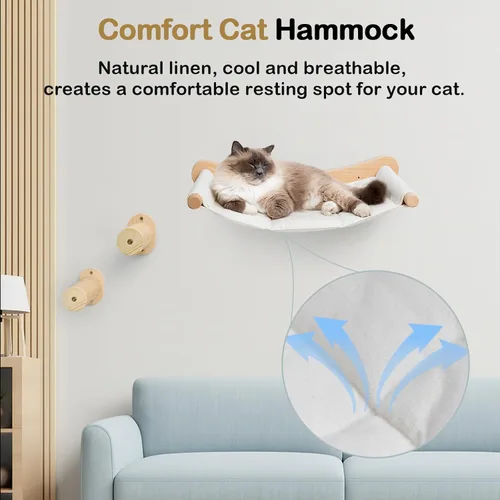 Vista 3 de Hamaca de pared para gatos, 2 estantes de escalada para gatos, estantes de pared grandes para cama y tabla rascadora para escalar, dormir, jugar