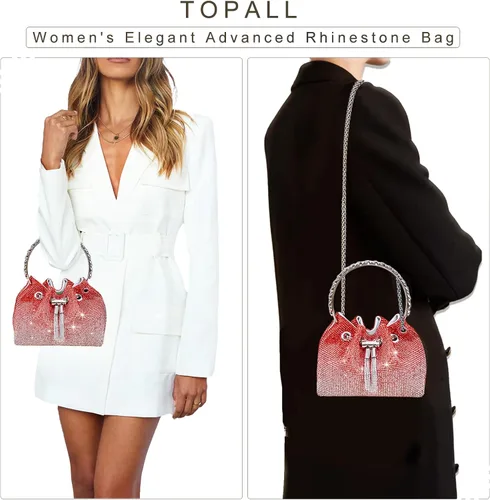 Vista 5 de Bolso de noche con diamantes de imitación para mujer, bolso de mano plateado con diamantes brillantes para mujer, fiesta, club, boda, baile