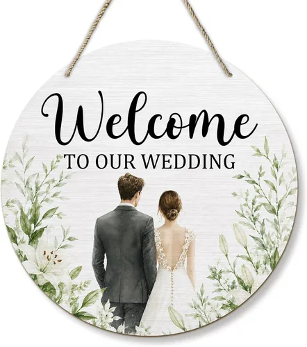 Vista 11 de PHAMTE Letrero de portador de anillos – Decoración rústica de boda, placa con la frase "Here Comes The Bride", 12 x 6 pulgadas Cualquiera