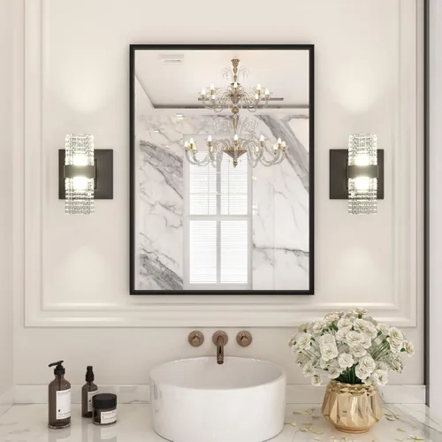 Vista 9 de LOAAO Espejo de Baño de Pared Rectangular Negro de 20"X30", Marco de Aleación de Aluminio Negro Mate, Vidrio Templado, se Cuelga Vertical u