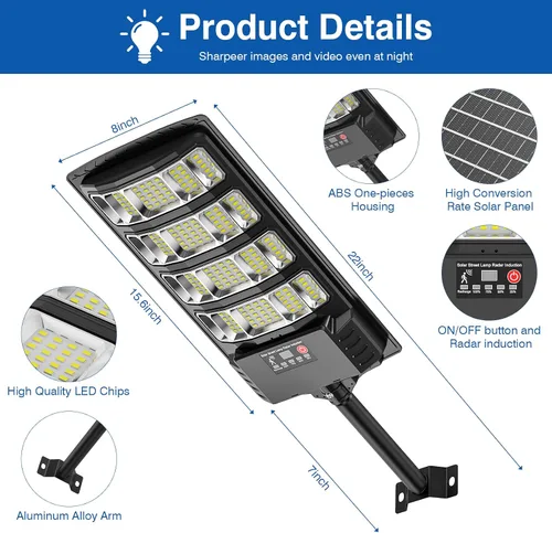 Vista 6 de Luces Solares de Calle para Exteriores Impermeables, 52000LM Luz de Inundación con Ángulo de 320°, Luz de Estacionamiento Solar LED 5730 con Sensor