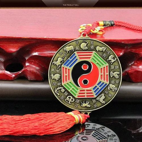 Vista 3 de Espejo chino de Feng Shui, espejo Bagua, espejo del zodiaco chino Bagua, espejo Feng Shui, espejo plano, colgante de decoración del hogar