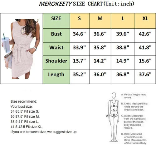 Vista 6 de MEROKEETY - Vestido camisero, de verano, sin mangas y a rayas para mujer, mini vestido casual, con cuello redondo y lazo en la cintura