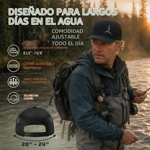 Vista 3 de Larix Hats for Men, Trucker Hat Men, Tamarack Mountain, Mesh Snapback Negro/ Gris
