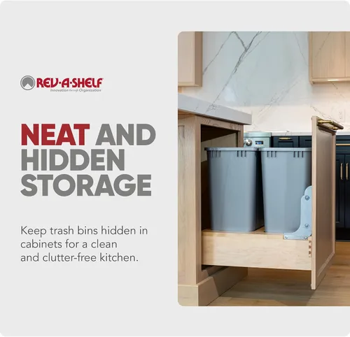 Vista 5 de Rev-A-Shelf Botes de basura dobles extraíbles de 50 cuartos de galón para debajo del gabinete con sistema de deslizamiento suave de apertura