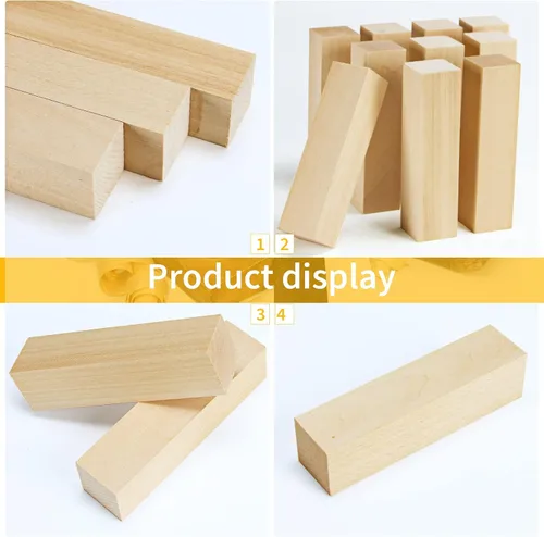 Vista 3 de Paquete de 10 bloques de tallado de tilo, bloques de madera maciza suave de 4 x 1 x 1 pulgada, bloques de madera sin terminar para tallar y tallar