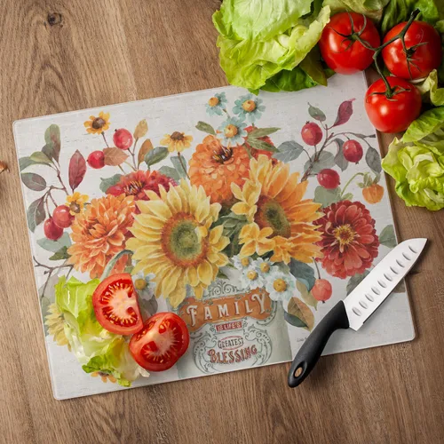 Vista 4 de Autumn In Bloom - Tabla de cortar decorativa de vidrio templado tolerante al calor de 0.118 in, 15 x 12 pulgadas, fabricada en los Estados Unidos