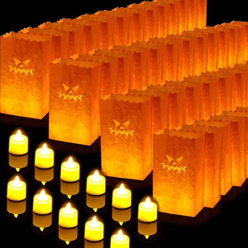 Vista 10 de 50 juegos de bolsas luminarias con velas sin llama, luminarias al aire
