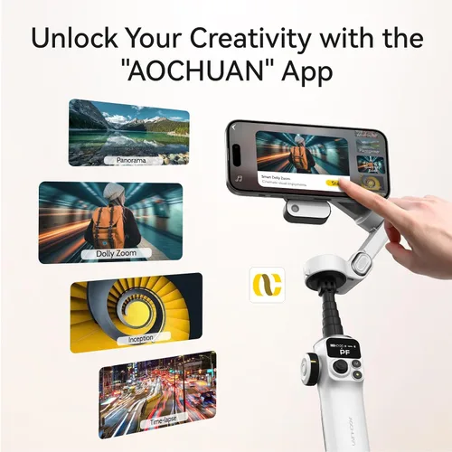 Vista 9 de AOCHUAN Gimbal de teléfono de 3 ejes para iPhone, estabilizador de cardán con seguimiento automático de 360 ° de AI Pan, varilla de extensión