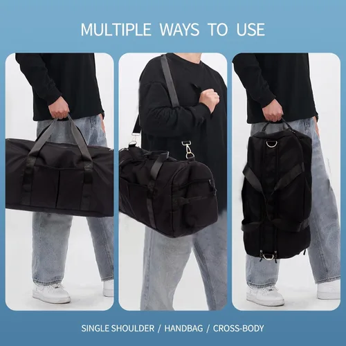 Vista 8 de Bolsas de lona deportivas con bolsa de gimnasio para mujeres y hombres, bolsa impermeable de viaje con bolsillo húmedo y compartimento para zapatos