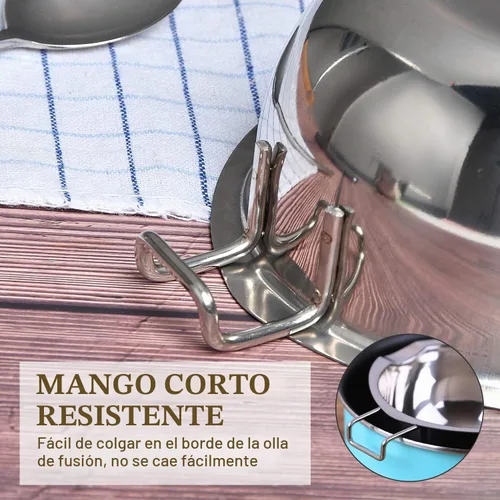 Vista 3 de Olla doble de acero inoxidable de 2 piezas con 2 cucharas de metal, olla de fusión de chocolate para derretir chocolate, mantequilla, queso, velas