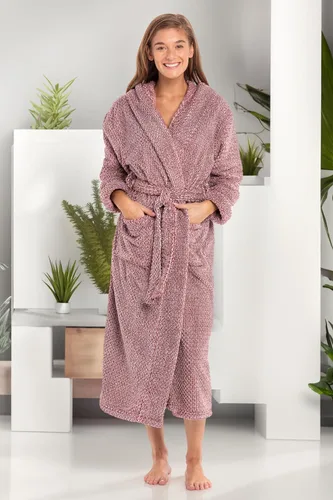 Vista 2 de Alexander Del Rossa Bata mullida y esponjosa para mujer, batas largas con capucha para mujer, talla grande