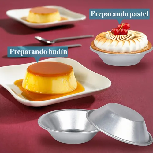 Vista 5 de Paquete de 25 moldes de aluminio para tarta de huevos, moldes de postre, antiadherentes y reutilizables