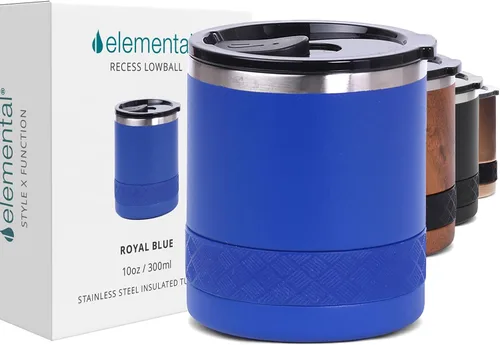 Vista 17 de Elemental Recess Vaso bajo de 10 oz, taza de acero inoxidable de triple pared con tapa de Tritan no fracturable, vaso de whisky aislado, taza