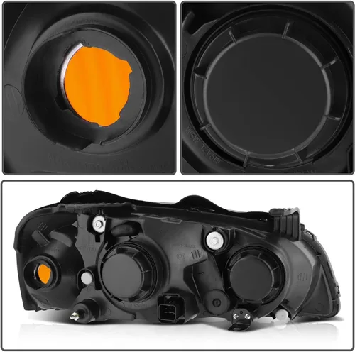 Vista 7 de Par de faros delanteros aptos para Hyundai Elantra 2004-2006, carcasa negra, reflector ámbar, lente transparente HY2503130 HY2502130 Driver and