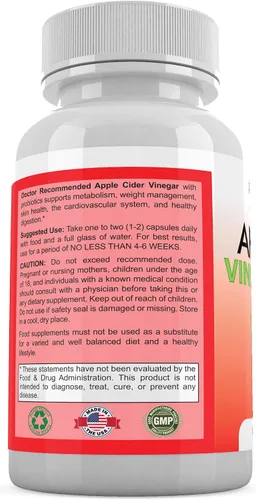 Vista 3 de Cápsulas de vinagre de sidra de manzana (120 cápsulas vegetales) Suplemento orgánico ACV con probióticos - 1500 mg por porción - Apoya el bienestar