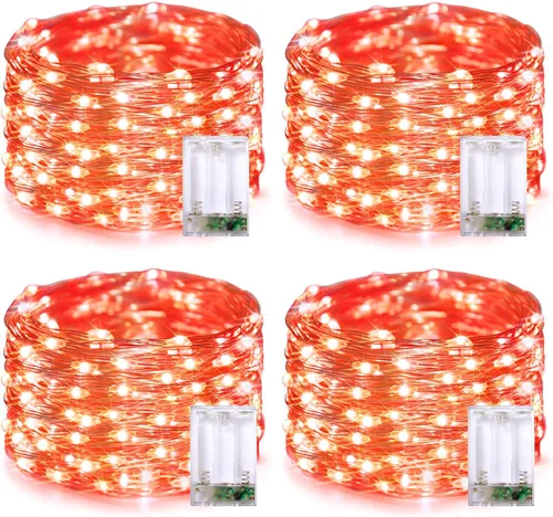 Vista 9 de JMEXSUSS 4 unidades de luces de hadas LED de 50 luces en púrpura y verde, luces de cadena de hadas operadas con batería, luces de 16 pies