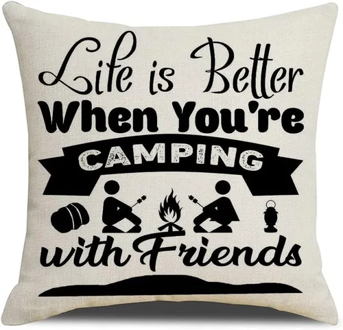 Vista 9 de Fundas de almohada de lino y algodón con texto en inglés "The Best Memories are Makes" (Los mejores recuerdos están hechos) de lino y algodón, 18 x