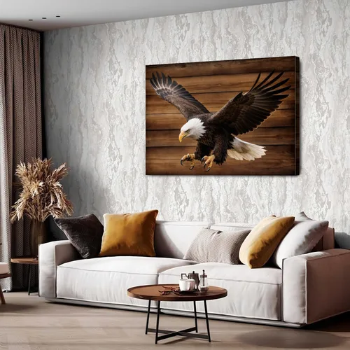 Vista 6 de Arte de pared de águila, cuadros rústicos de águila, decoración de pared, póster de retrato de águilas calvas americanas, impresiones en lienzo