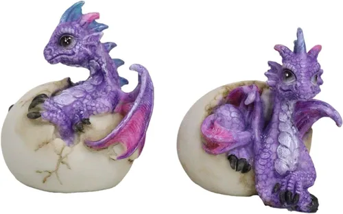 Vista 6 de Ebros Gift Fantasy Flying Beasts Juego de 4 crías de dragón de bebé Spyro púrpura que salen de huevos Figuras decorativas Calabozos y Dragones