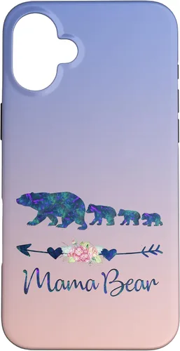 Vista 23 de Teal Blue Purple Floral Mama Bear Three Cubs Blue Pink Case for iPhone 17