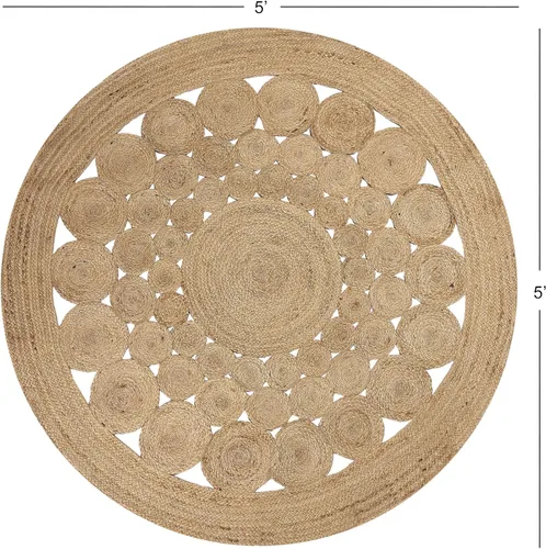 Vista 2 de REDEARTH · Alfombra Redonda – Alfombra de Yute Natural Embrace de 5 Pies, Trenzada Festoneada de Abaca, Hecha por Artesanos, Alfombras de Yute