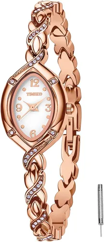 Vista 10 de TIME100 Reloj de pulsera para mujer, de cuarzo, con esfera verde, bisel con cristales en el movimiento, correa de pulsera con diamantes, resistente