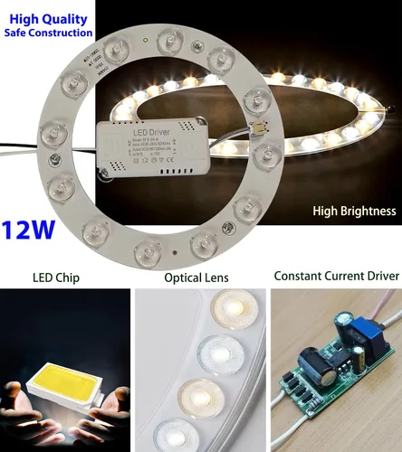 Vista 5 de Kit de luz LED de montaje empotrado para ventilador de techo de 12 W, panel de motor de luz LED de reajuste, luz natural de 4500 K