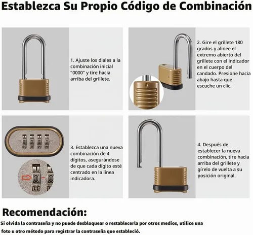 Vista 5 de CINCINNO Cerradura de combinación resistente, cerradura combinada de 4 dígitos con grillete largo, candado de combinación resistente a la intemperie