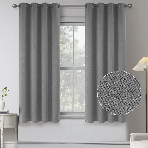 Vista 36 de KEQIAOSUOCAI Cortinas de lino 100% opacas de 100 pulgadas de largo, 2 paneles para dormitorio, estilo casa de campo moderna, completamente negro