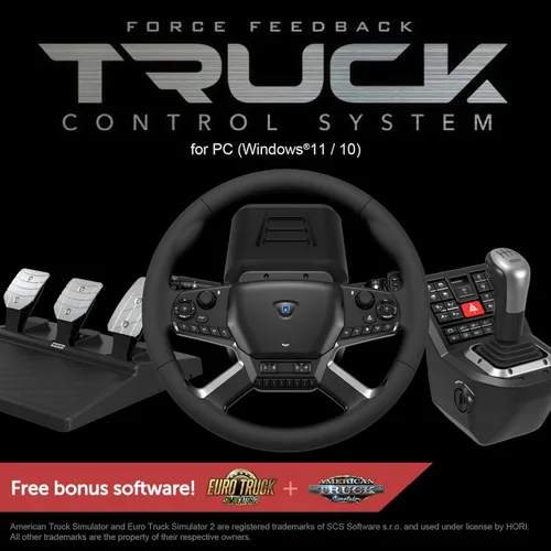 Vista 7 de HORI Truck Control System for Windows 11/10 with Force Feedback Steering Wheel, Shifter Control Panel, & Pedals