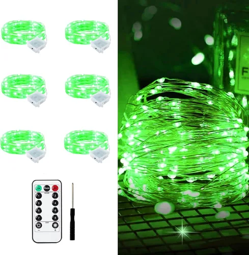 Vista 57 de Aogist Paquete de 24 luces de hadas, 3 modos, 2,1 metros, 20 luces LED, impermeables, cable plateado, funcionan con pilas, mini luces de alambre
