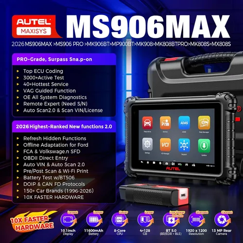 Vista 2 de Autel MaxiSYS MS906 MAX, 2026 - Escáner bidireccional de 10,1 pulgadas con ECU C0ding MS906MAX V2.0 of MS906 PRO MP900BT, 3000+ Test, 40+ Service