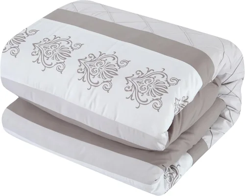Vista 2 de Juego de ropa de cama de 10 piezas Chic Home con edredón con cierre fruncido, para cama king, todo en una bolsa, Microfibra, Beige, gemelo