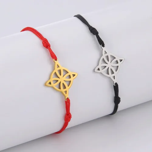 Vista 3 de Caiyao Pulsera para mujer, nudo de bruja celta, pulsera mágica en capas de acero inoxidable, dije de brujería, pulsera mística de doble cuerda