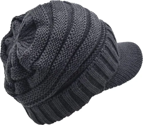 Vista 5 de C.C Gorro de punto acanalado de gran tamaño con visera