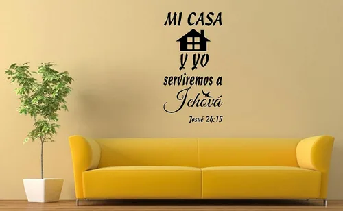 Vista 2 de Yoursidecal - Calcomanías de pared españolas para Pared Mi Casa Y Yo Serviremos a Jehová Mensajes Textos Biblicos Decorativos Citas Decoración